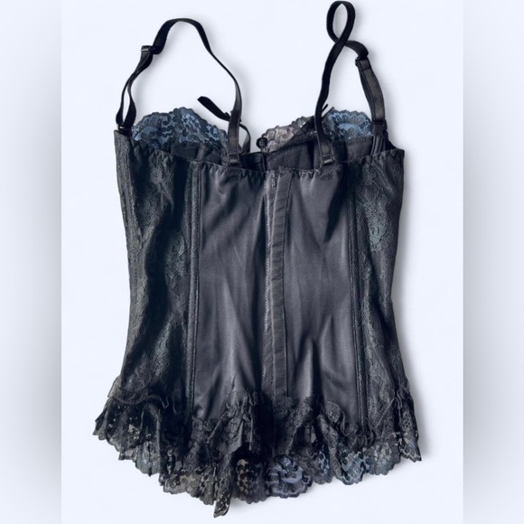 Vintage 90s La Vie En Rose Corset Black Lace Floral Bow Bustier Lingerie 36B - Picture 3 of 11